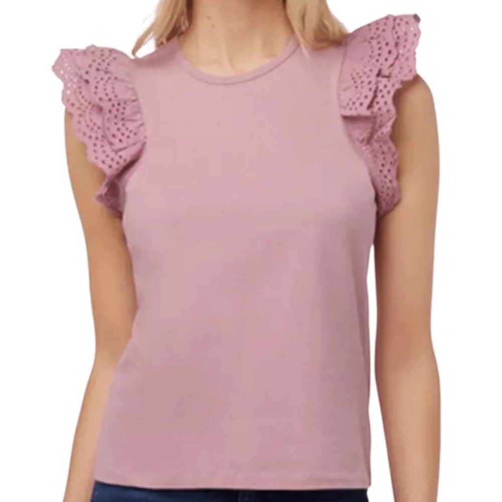 Joe's Women's Top Size XS Eyelet Layered Flutter Sleeve Blouse Rose NWT $148‎
